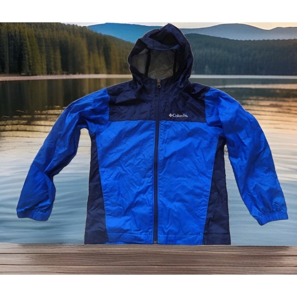 Columbia Windbreaker Jacket Boys‎ Size S 8 Blue Excellent Hooded Full Zip